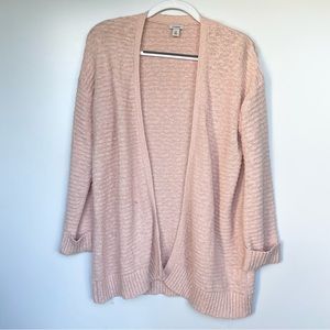 Women’s Light Pink LL Bean 100% Cotton Open Front Cardigan Knit Medium Sweater
